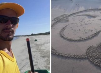 Gari faz desenhos na areia para fazer as pessoas sorrirem mais