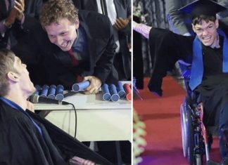 Com paralisia cerebral, jovem é ovacionado ao receber diploma ( vídeo)