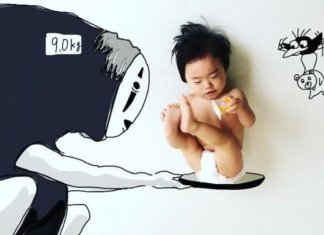 Pai japonês desenha cenários incríveis nas fotos de seus filhos