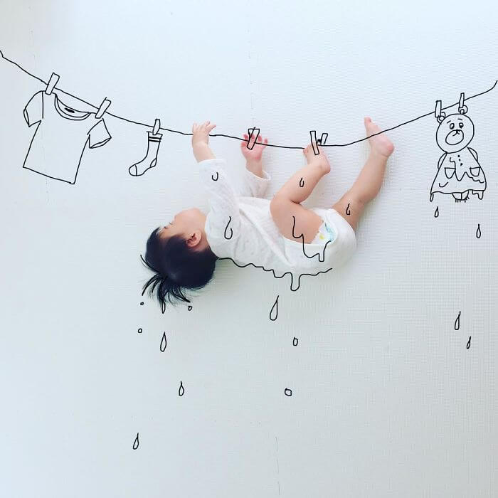 asomadetodosafetos.com - Pai japonês desenha cenários incríveis nas fotos de seus filhos
