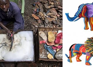 Chinelos velhos e lixo retirado do oceano viram brinquedos na África