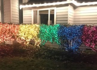 Ela usou 10.000 luzes de Natal e montou um arco-íris LGBT para seu vizinho homofóbico