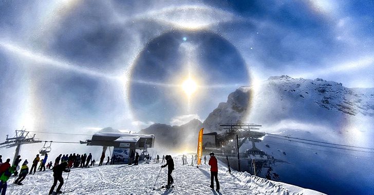 contioutra.com - Fotógrafo registra uma auréola solar formada por cristais de gelo.