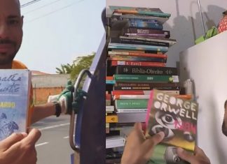 Lixeiro valoriza livros jogados fora pelas pessoas e monta biblioteca particular