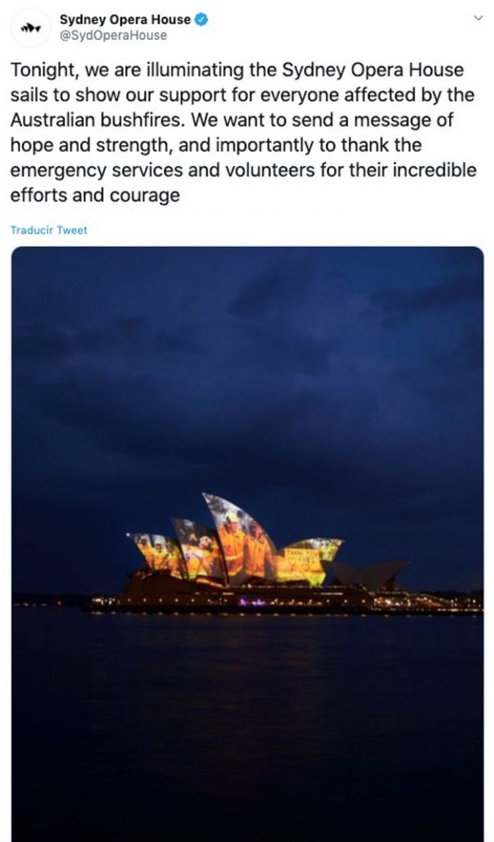 asomadetodosafetos.com - Tradicional casa de shows em Sidney homenageia voluntários e bombeiros na Austrália