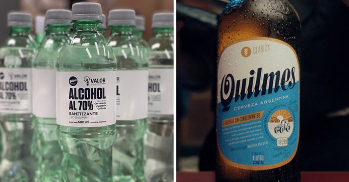Cervejaria Quilmes fabricou e doou mais de 150 mil garrafas de álcool em gel