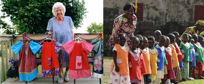 Vovó de 99 anos costura diariamente roupas para crianças na África