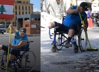 Em vídeo emocionante, cadeirante ajuda na limpeza das ruas após explosão no Líbano