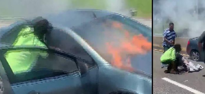 Homem vira herói ao entrar em carro em chamas e salvar motorista inconsciente | Vídeo