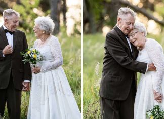 Para comemorarem os 60 anos de casados, eles vestiram as mesmas roupas casamento