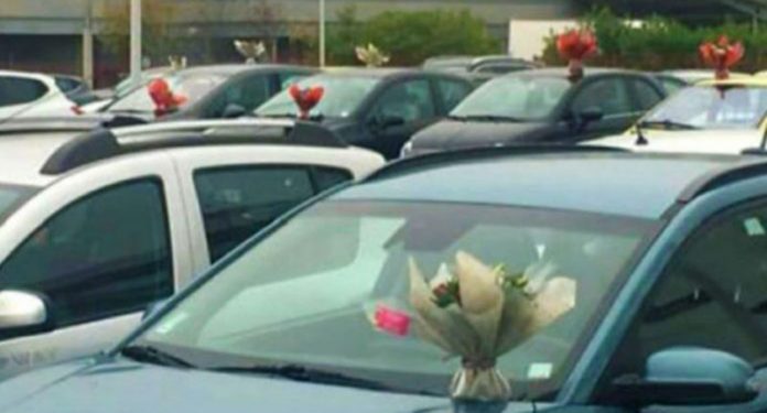 Em agradecimento aos profissionais de saúde de um hospital, florista deixa buquês em seus carros