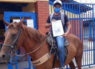 Para pegar dever na escola, aluno sem wi-fi anda 2km montado em cavalo