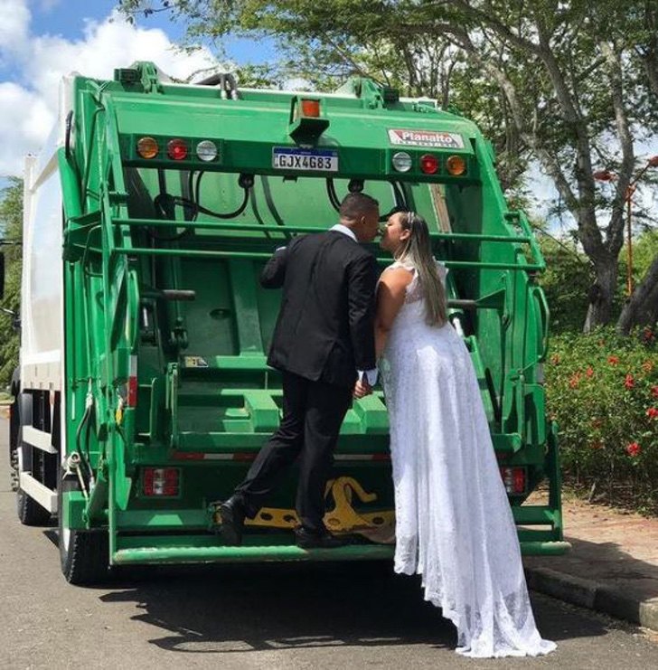 asomadetodosafetos.com - Noiva faz fotos de casamento no caminhão de lixo para homenagear o trabalho do marido; confira