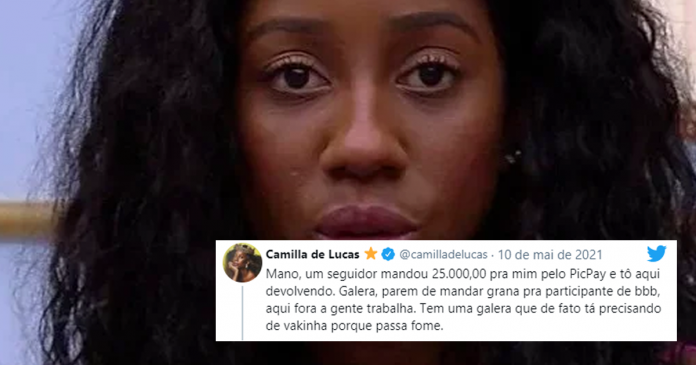 ‘Parem de mandar grana’, Camilla de Lucas pede após receber R$ 25 mil de fã