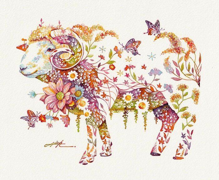 asomadetodosafetos.com - Confira o artista japonês que retrata animais com arranjos de flores pintados em aquarela