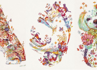 Confira o artista japonês que retrata animais com arranjos de flores pintados em aquarela