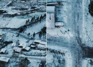 Paisagem coberta de neve é registrada por drone em cidade gaúcha; assista o VÍDEO