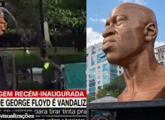 Estátua de George Floyd é vandalizada em Nova York e ato é registrado em vídeo; ASSISTA
