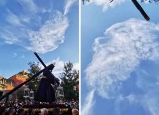 Fotógrafo captura nuvem no formato da “face de Deus” em procissão na Espanha