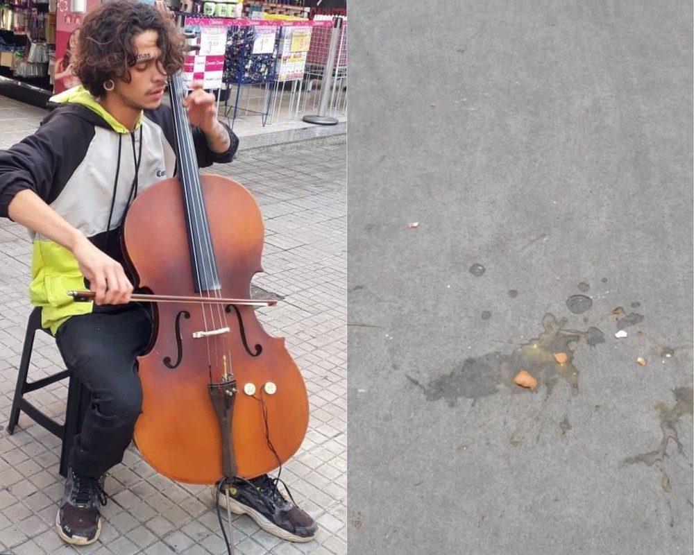 asomadetodosafetos.com - Músico de rua levou ovadas enquanto tocava em frente a loja de instrumentos: 'Humilhado'