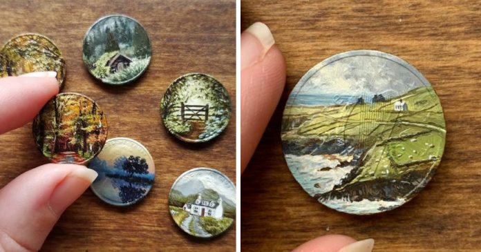 Artista cria lindas e minúsculas pinturas a óleo em moedas; veja fotos