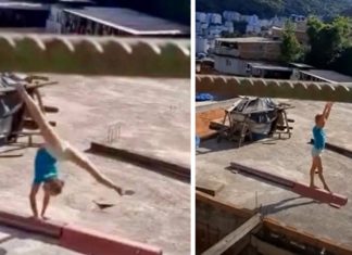 VÍDEO: Garota de 12 anos treina ginástica artística em laje na Tijuca e conquista a web