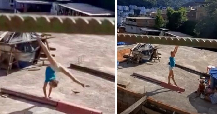 VÍDEO: Garota de 12 anos treina ginástica artística em laje na Tijuca e conquista a web