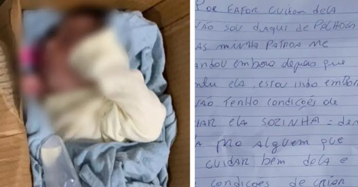 Bebê é abandonada e mãe deixa carta em caixa de papelão: “Por favor, cuidem dela”