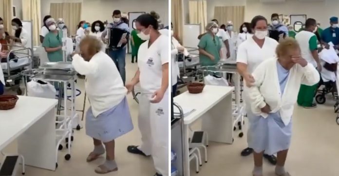 Vovó de 93 anos recuperada da UTI celebra dançando com enfermeira: “Dá esperança”