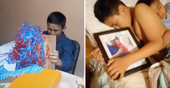 Menino ganha de aniversário foto de seu avô falecido e não segura as lágrimas