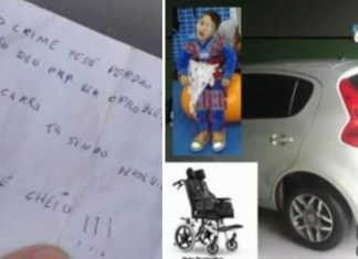 Carro com cadeirinha de criança com deficiência é devolvido e ladrões deixam nota