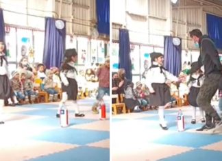 Pai invade apresentação da escola para apoiar a filha que estava dançando sozinha. Assista!