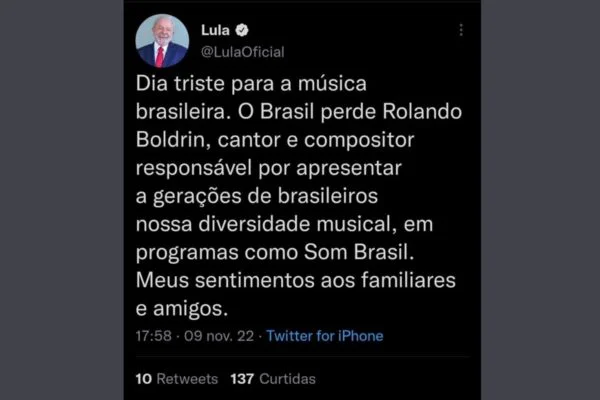 asomadetodosafetos.com - Lula fala sobre falecimento de Rolando Boldrin: 'Dia triste para música brasileira'