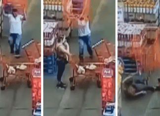 Chocante: Homem agride mulher com carrinho de compras em supermercado