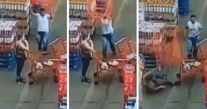 Chocante: Homem agride mulher com carrinho de compras em supermercado