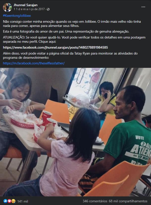 asomadetodosafetos.com - Pai solteiro emociona ao aparecer em foto apreciando suas duas filhas comendo frango frito