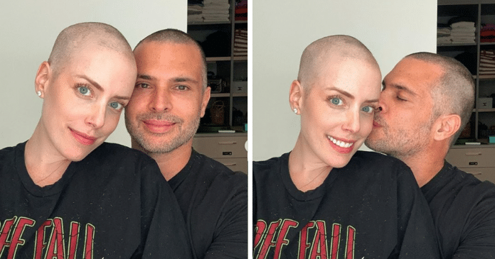 Fabiana Justus tem apoio do marido ao raspar o cabelo durante tratamento de leucemia